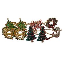 Lot 10 Christmas Napkin Rings Enameled Rhinestones Mixed Metals and Shapes