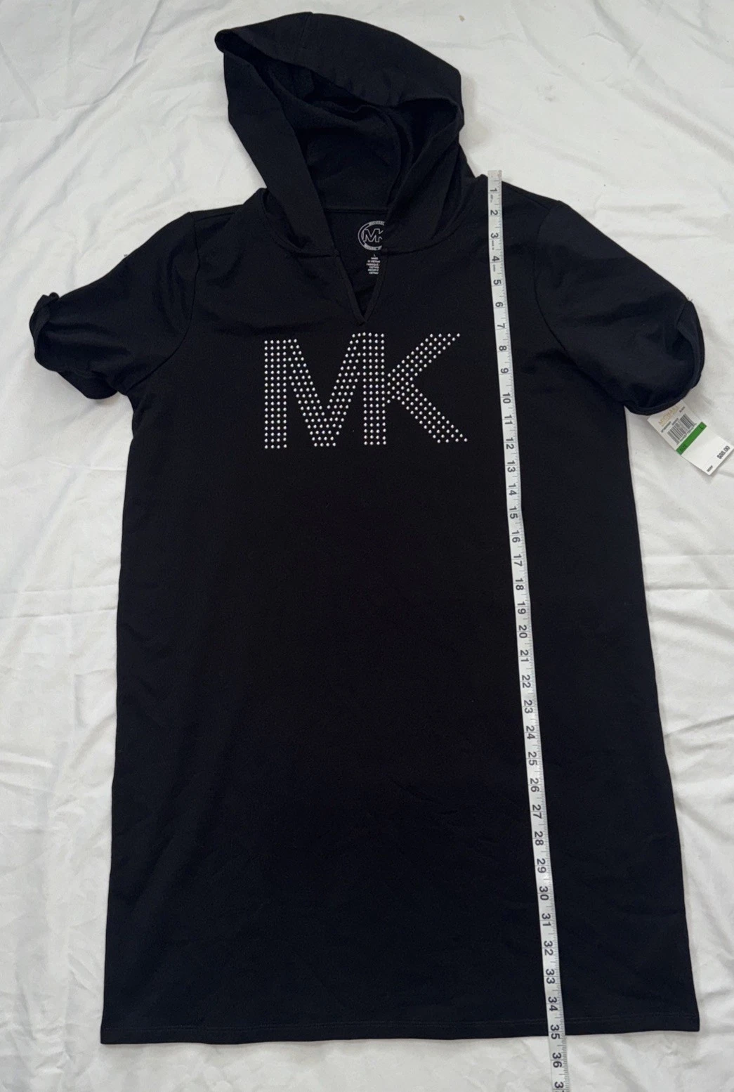 T shirt Michael Kors MK logo maglietta Bling felpa con cappuccio nera taglia L donna #874