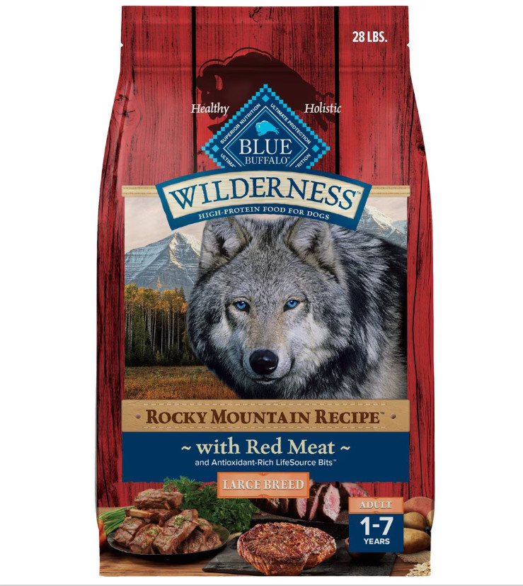 Blue Buffalo Wilderness Red Meat & Grains Large Breed Adult Dry Dog Food, 28 lb