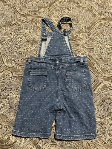 Hanna Andersson Denim Short Overalls Size 5 110 Floral Embroidered Bibs Blue - Picture 5 of 6