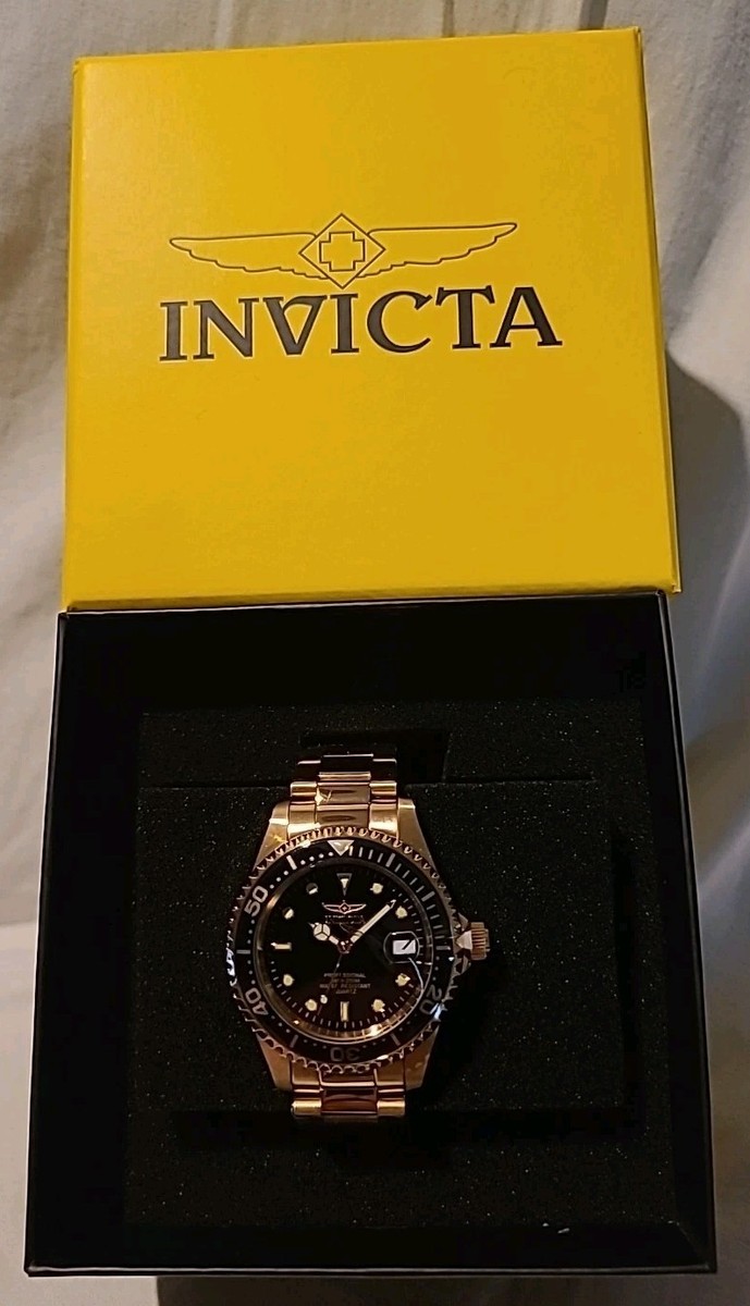 INVICTA Men's Watch Pro Diver Quartz Black Dial Gold Tone Bracelet