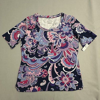 #ad Tablots Top The Tablots Tee Shirt Women Small S Floral Paisley Blue Pink Stretch $14.97