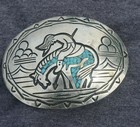 Vintage Old Belt Buckle with Turquoise — photo 1