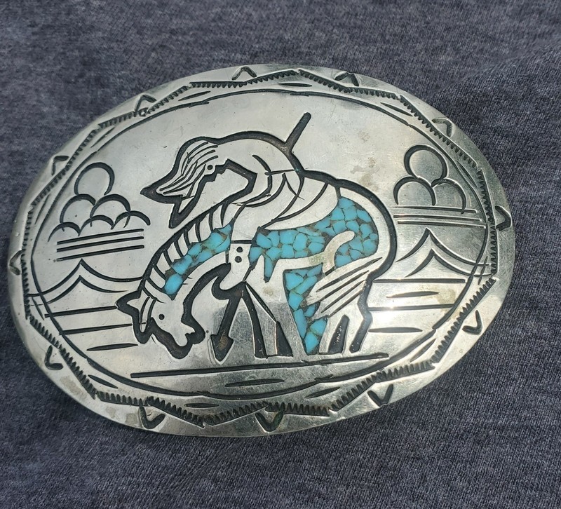 Vintage Old Belt Buckle with Turquoise