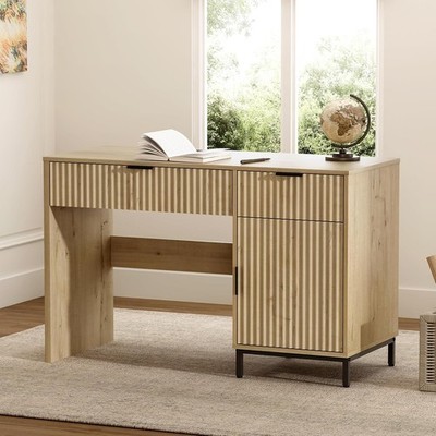 47'' Fluted Executive Desk, Modern Wood Home Office Desk with Charging Station,