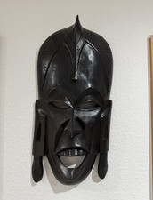 Afrikanische Wandmaske aus Holz, schwarz, geschnitzt, Deko, Wandmontage 46cm