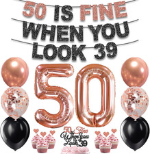 50Th Birthday Decorations for Women, Pre-Strung 50 Is Fine When You Look 39 Bann