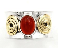 Two Tone Natural Orange Carnelian 925 Sterling Silver Ring Sz 7.5