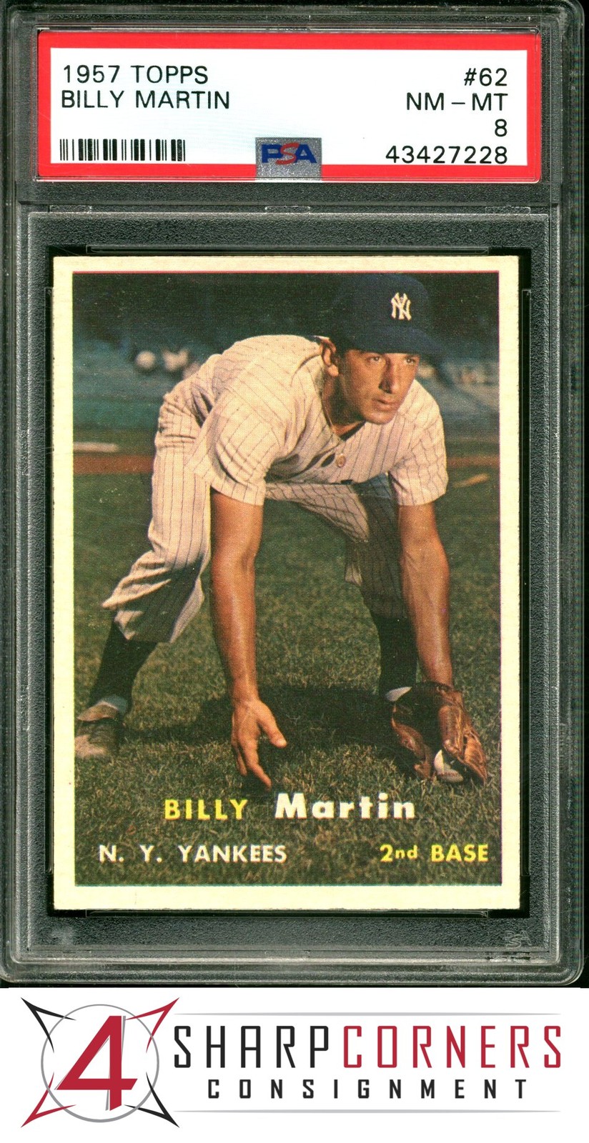 1957 TOPPS #62 BILLY MARTIN YANKEES PSA 8