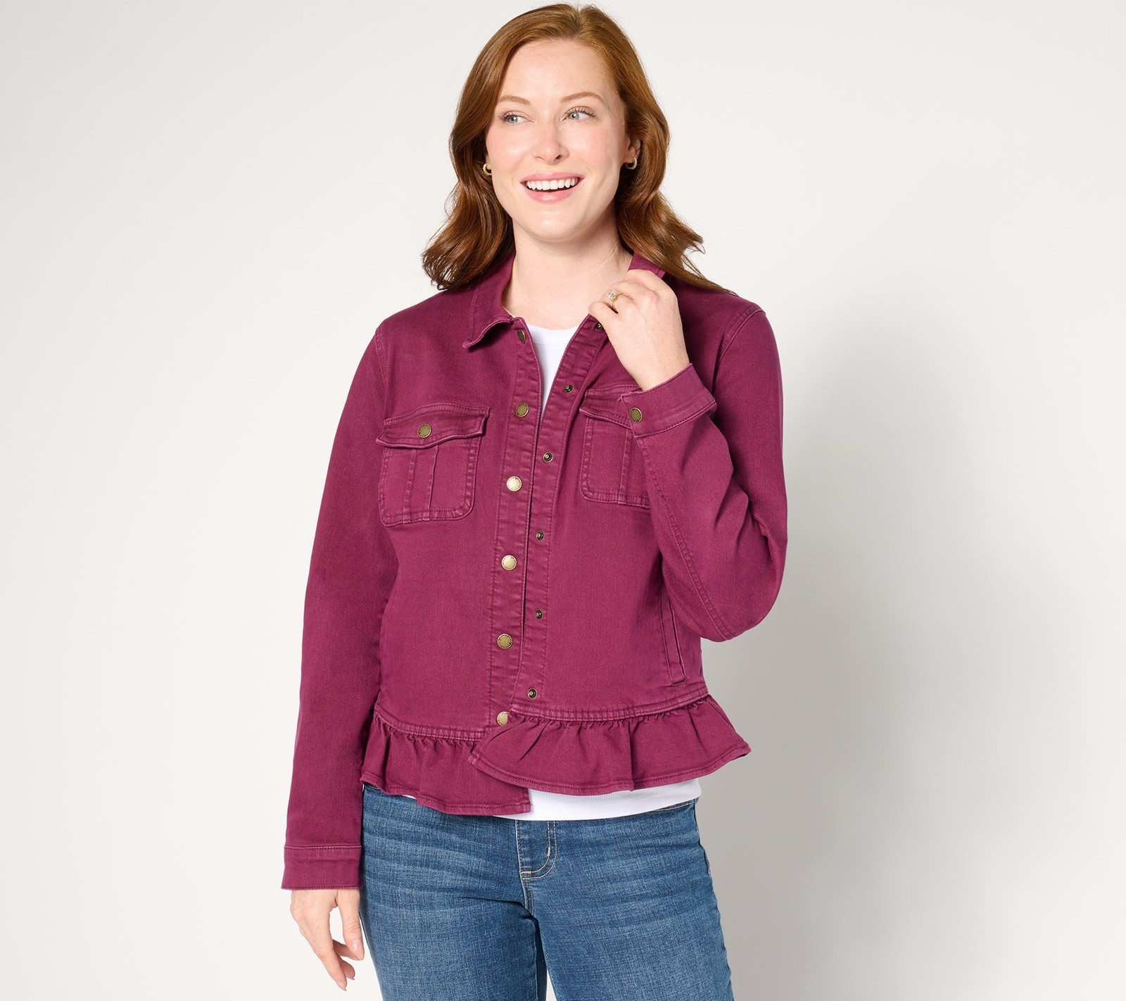 Fashion Women's Plus Sz Jacket 2X Vintage Style Ruffle Hem JAcket Purple A654855