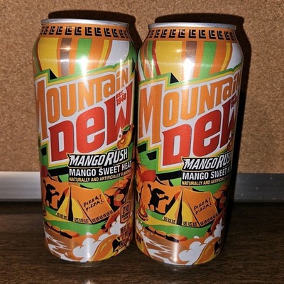 2x Mountain Dew Mango Rush Sealed 16oz Cans - Mango Sweet Heat