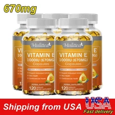 Vitamin E 1000 Iu 670mg Capsules - Supports Skin, Hair, Immune and Eye Health