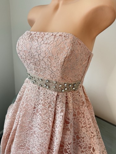 Pink Lace Cocktail‎ Dress Classic Hi-Lo Pinup 9 M Glam Soft Girl Fairy Vtg Y2K