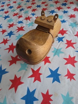 Lady Hippo Trinket Box Mid Century Zoo Line Vtg 1950s Teak Girl Hippopotamus