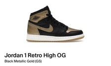 Nike Jordan 1 Retro High OG Black Metallic Gold GS Size 4.5Y / Women s 6 NEW