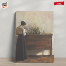 Vintage Woman Reading Interior Painting Canvas Print Poster Home Decor