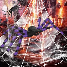 Halloween Scary 35.4‘’ Spider Purple Giant House Props Haunted Decoration US