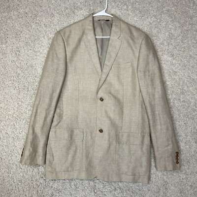 Perry Ellis Mens Blazer Jacket 2 Button Linen Blend Mens 42 Long Beige Classic