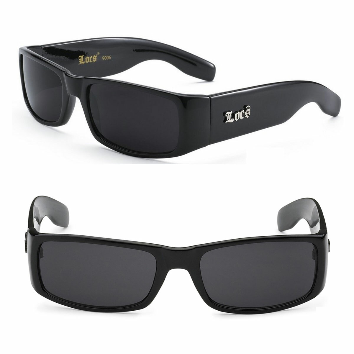 Occhiali Da Sole LOCS Stile Biker Cholo Gangster, Modello Teschio LC77, Neri Con Protezione UV400