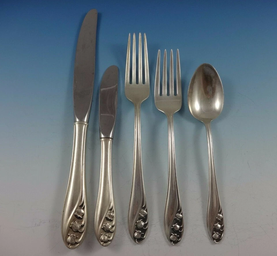 Набор столовых приборов Lily of the Valley от Gorham из чистого серебра 8 сервировок 45 предметов - Изображение 2 из 4