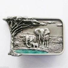 Africa Elephant Big Tree Metal Belt Buckle