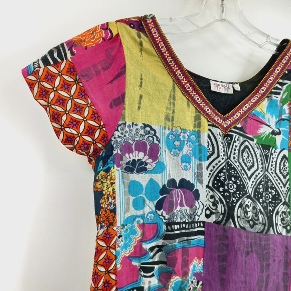 FUNKY PEOPLE Boho Multicolor Patchwork Print Lace… - image 4