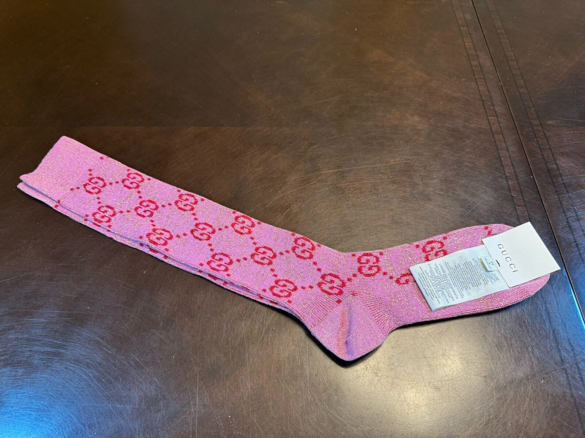 レッグウェア Gucci Gg Supreme Intarsia Lurex Socks Gucci Pink & Red Lamé GG Socks Gucci
