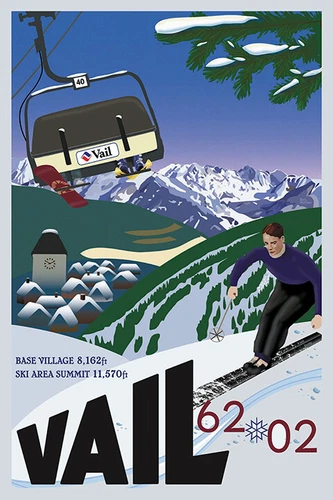 Vail Vintage Travel Ski Poster