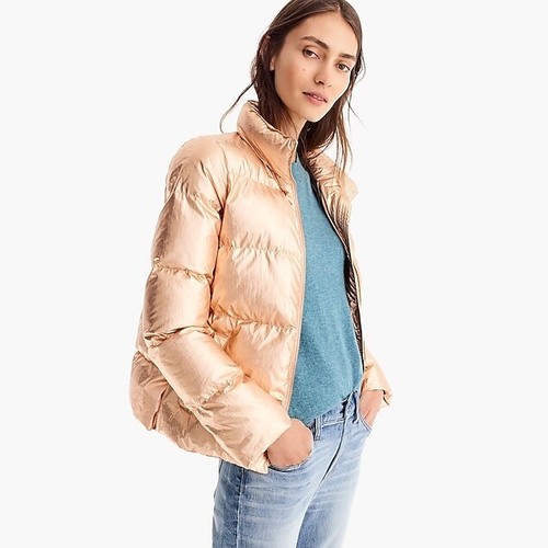 J.Crew Rose Gold Metallic Puffer Jacket 
