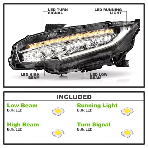 For 2016 2017 2018 2019 2020 2021 Honda Civic Full LED DRL Headlights Headlamps - Picture 4 of 10