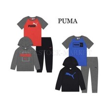 NEW BOY'S PUMA 3 PIECE ACTIVE SET LIGHTWEIGHT HOODIE, TEE, JOGGER PANT VARIETY