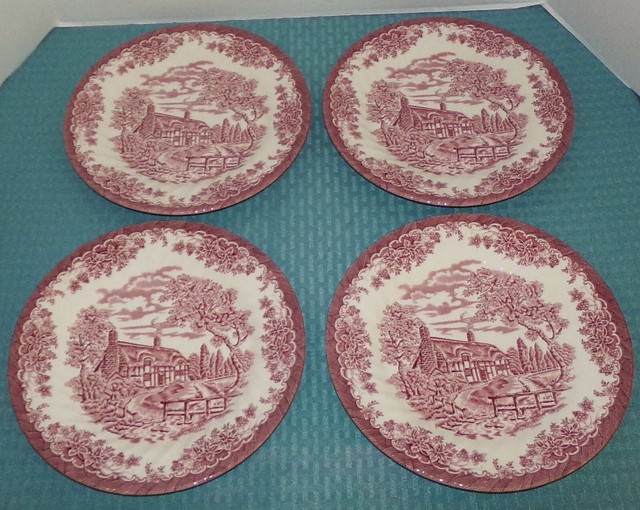 (4) Churchill Malaysia The Brook (Pink) 10 1/8" Large Dinner Plates