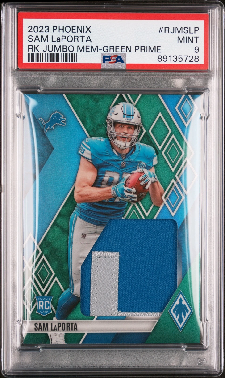 Sam LaPorta Panini Phoenix Rookie Jumbo Memorabilia #RJMSLP Green Prime