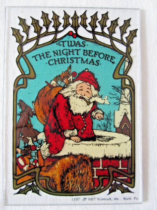 Vintage 1977 Yorkraft Stained Glass Twas the Night Before Christmas 5" Panel