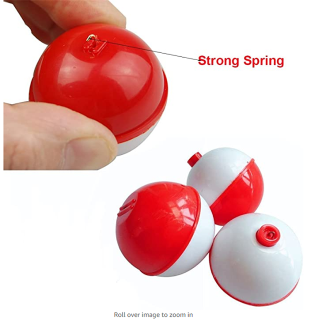 Red and White ABS Material Bskifnn 50 PCS Round Fishing Bobbers 1 Inch Float Bobbers Push Button