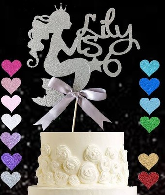 Personalised Mermaid Birthday Cake Topper Silver Princess Any Age Name Girls Ebay