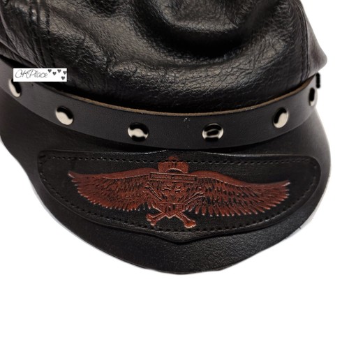 Vintage Freedom Machine Leather Studded Biker Cap Hat Black Size One Size USA - Picture 8 of 8