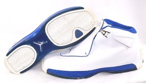 white and royal blue jordans