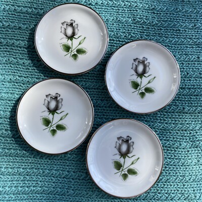 4 Stonegate Midnight Rose Butter Pat Platinum Trim Germany Bavarian 3.5''