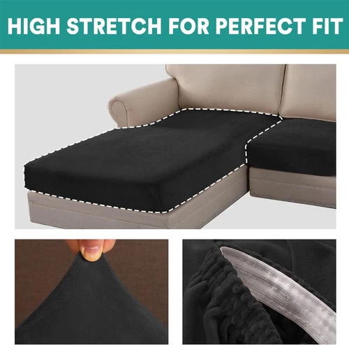 Stretch Velvet L-Shaped Sofa Seat Cover Living Room Furniture Protector - Picture 22 of 29