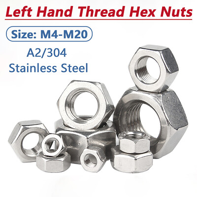 M4-M20 Left Hand Thread Hexagon Full Nuts Hex Nut A2/304 Stainless Steel DIN 934