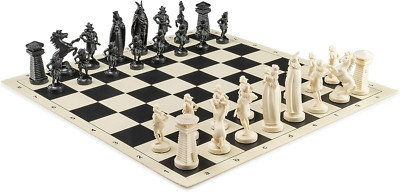 Viking Chess Set - Chess Board B/W- Size 17,3'' + Viking Chess Pieces 3,75'' B/W