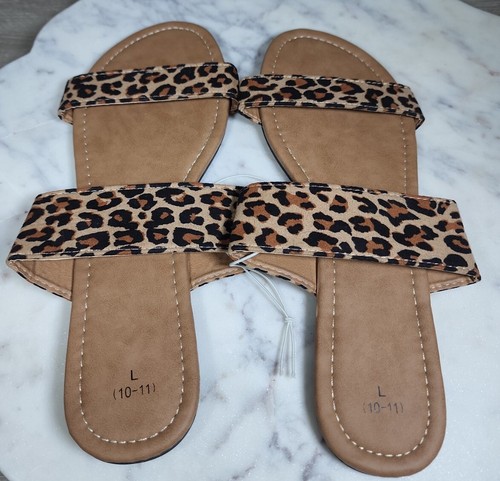Sandalias planas para mujer talla 10/11 grandes XL▪︎︎ con estampado de leopardo guepardo▪︎︎Diapositivas▪︎NUEVAS - Imagen 3 de 5