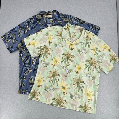 Tommy Bahama Bundle Shirts Men XL Floral Silk Print Short Sleeve Hawaii Lot of 2
