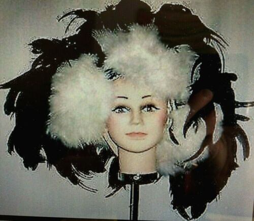 Ostrich & Couche Feathers Showgirl Headdress from Sizzle Show in Black n Cream - Afbeelding 1 van 1