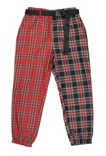 Almost Famous Two-Tone Plaid 90's Style Tapered Leg Belted Jogger Pants NWT Red