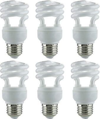 Sunlite SMS9/41K 9W T2 Mini Spiral CFL Light Bulb E26 Base 41K Cool White - 6PK