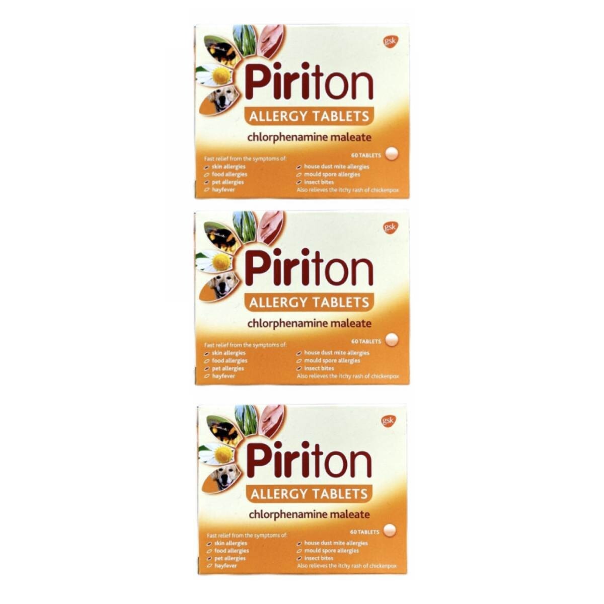 3 x Piriton Allergy 60 Tablets Must complete questionnaire eBay