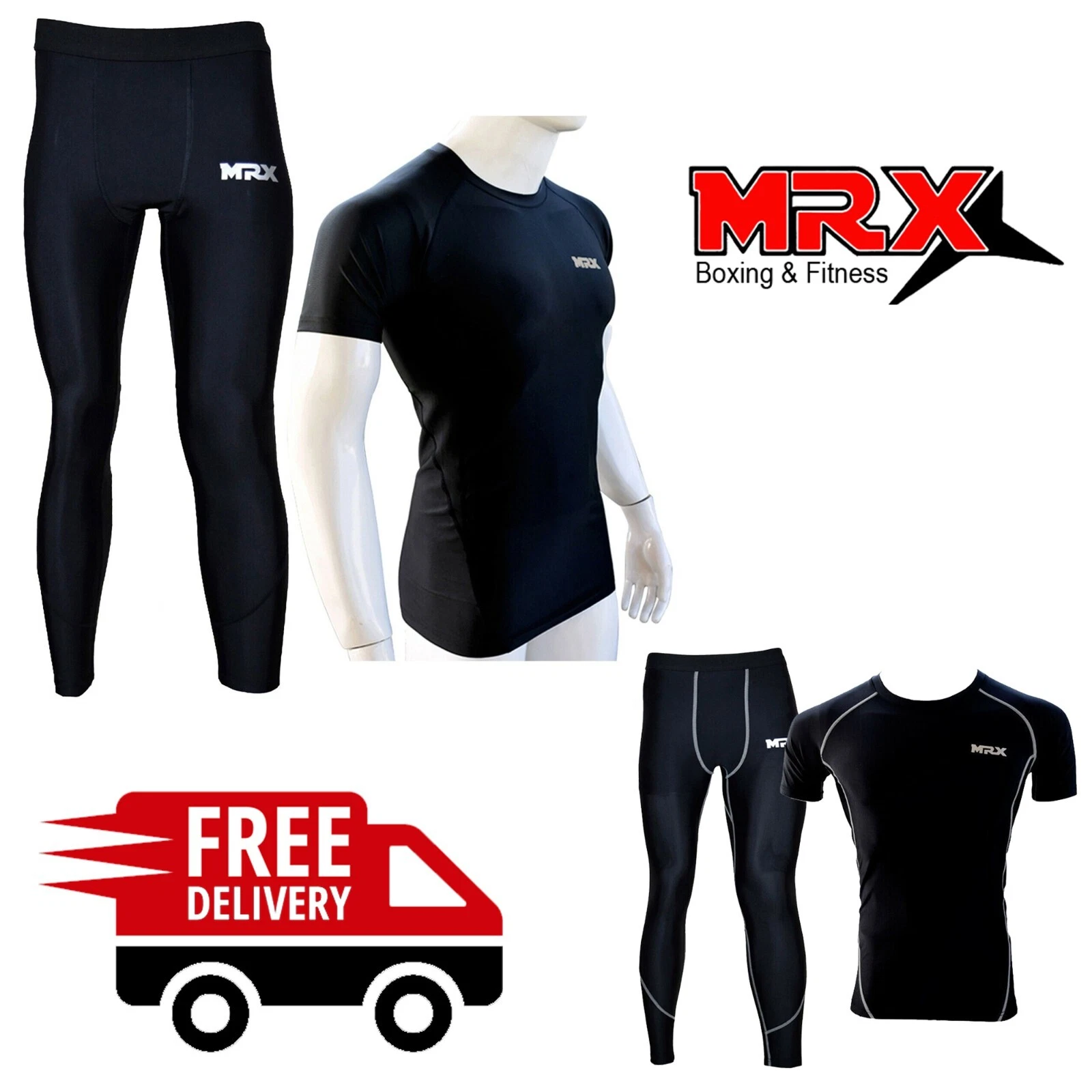 MRX Mens Compression Set Tights & Shirts Base Layer Thermal Training Cycling Gym
