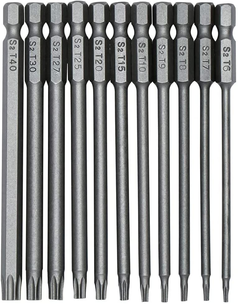 11-Piece Magnetic Torx Screwdriver Bit Set with 1/4 Inch Hex Shank S2 Steel